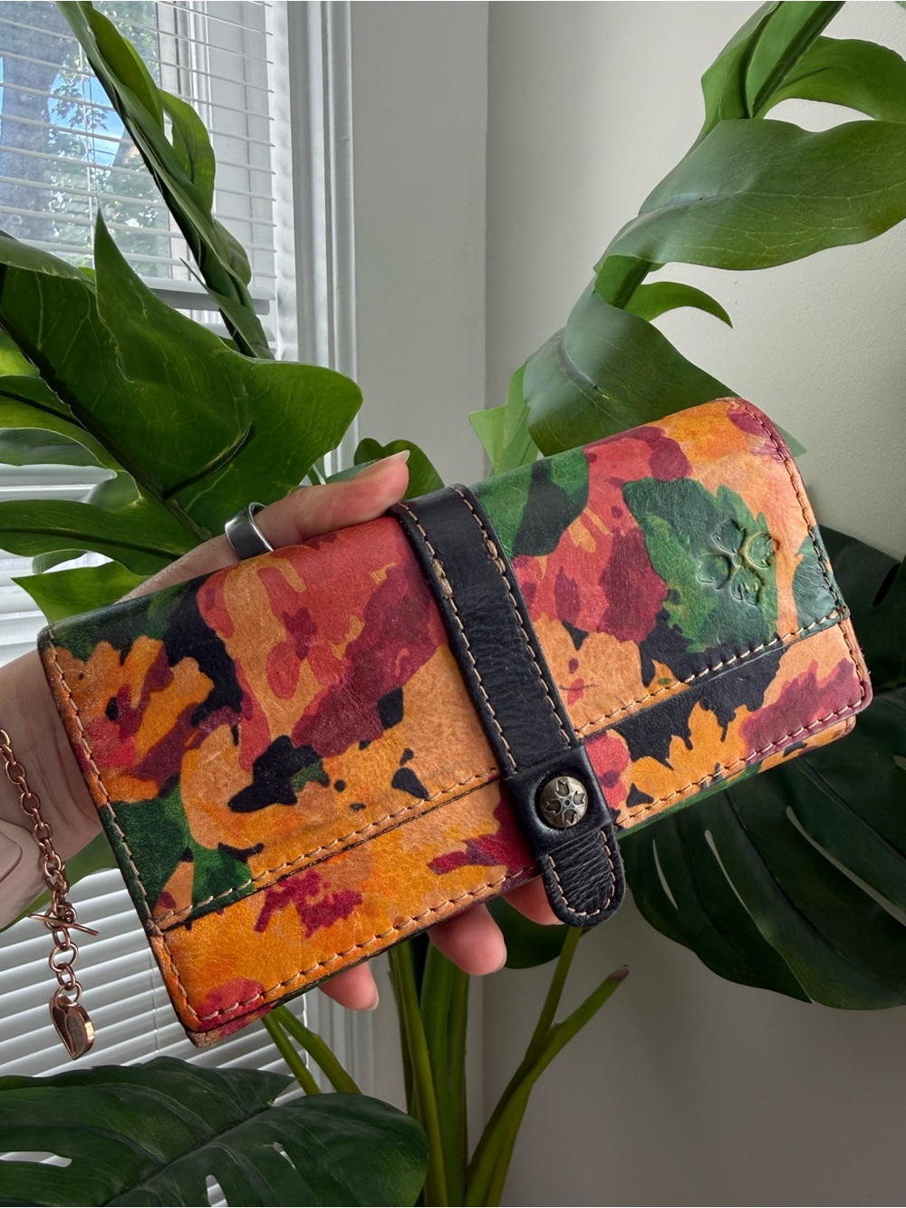Patricia Nash Multicolor Floral Leather Wallet Clutch in Orange, Green & Black